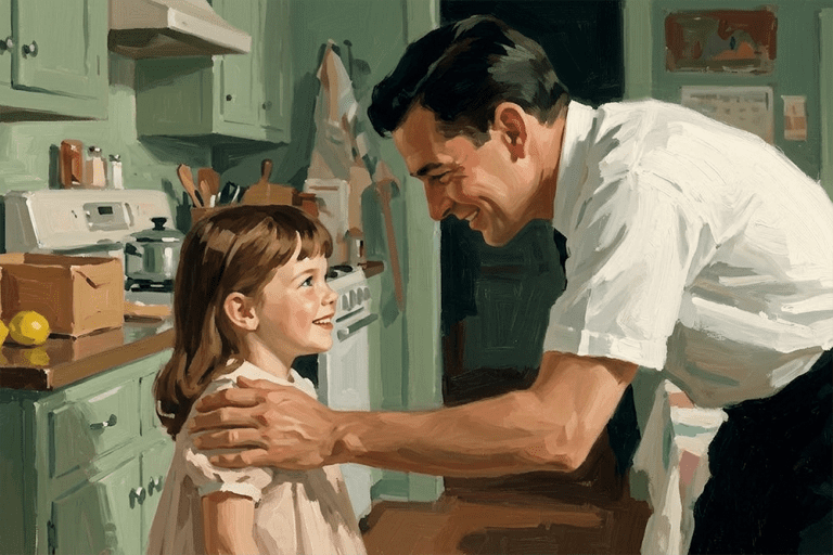 father validating child in kitchen emotional connection Latter-day Saints validation spiritual growth unity family relationships