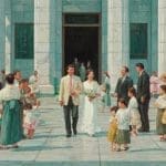Latter-day Saints temple wedding scene illustrating Mormon identity, Church membership, and covenant community