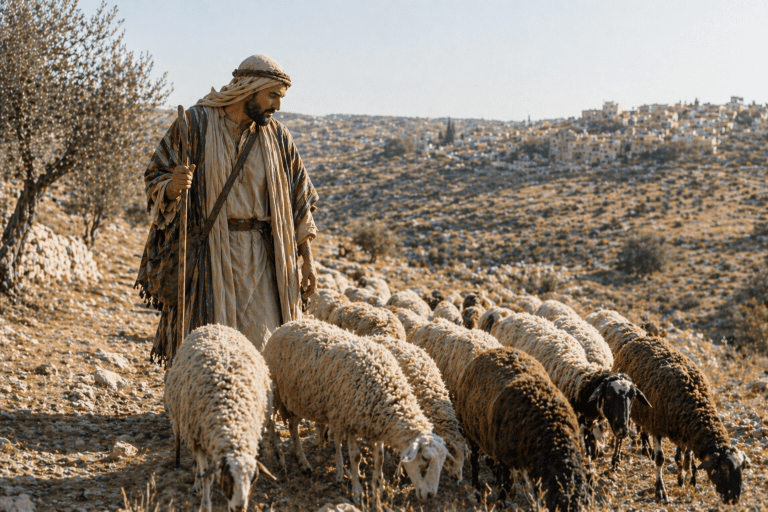 Shepherd tending sheep symbolizing shamar meaning and keeping the commandments through covenant relationship with God