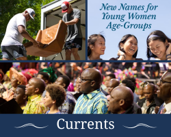 Current Church news collage featuring Tabernacle Choir Africa broadcast Music and the Spoken Word and new Young Women names Builders of Faith