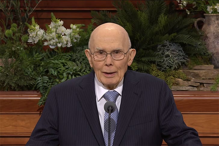 President Dallin H. Oaks addresses the Church during the Solemn Assembly at General Conference April 2026.