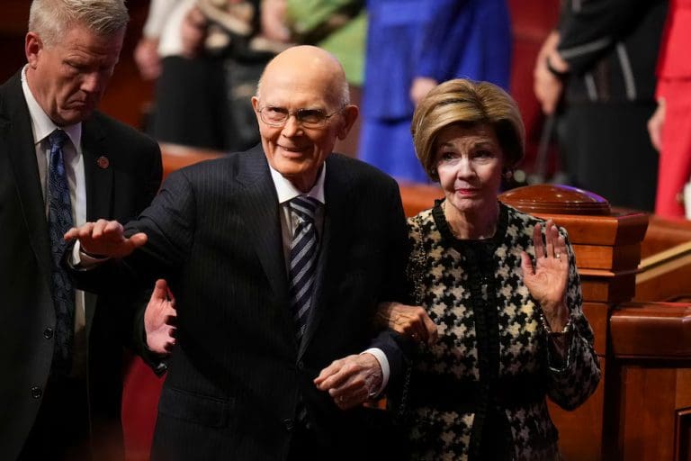 President Russell M Nelson at General Conference inviting members to hear Him through Jesus Christ and the Holy Ghost