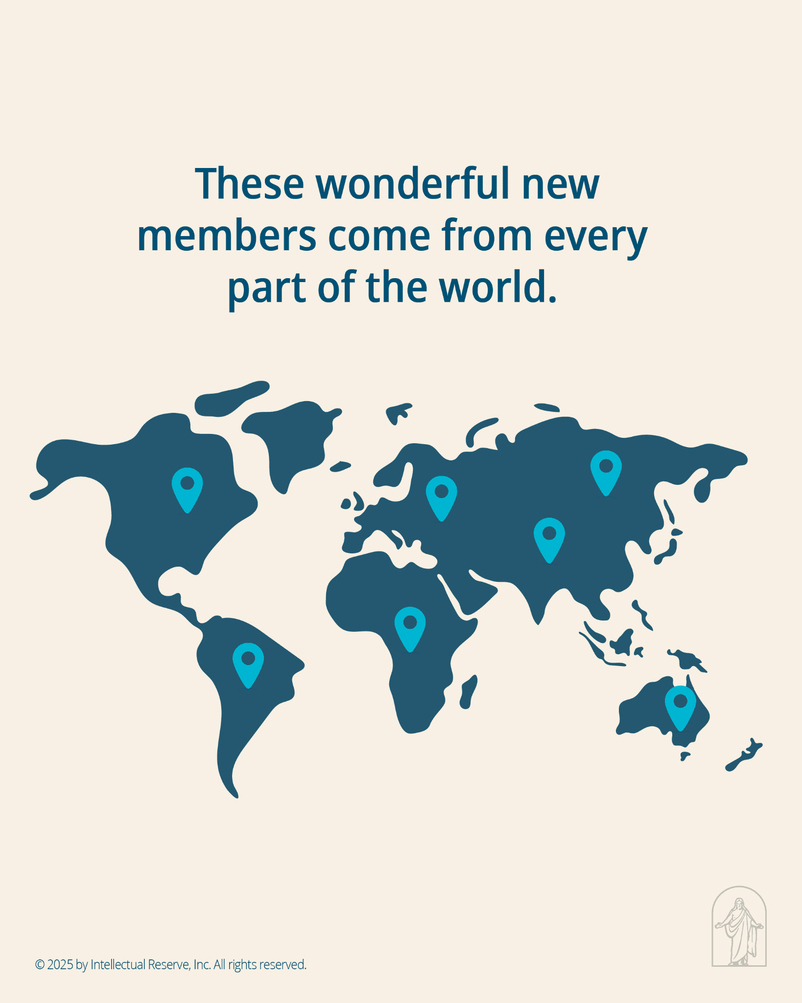 World map infographic from the World Report depicting global Church membership growth and the worldwide reach of new converts joining the Church.