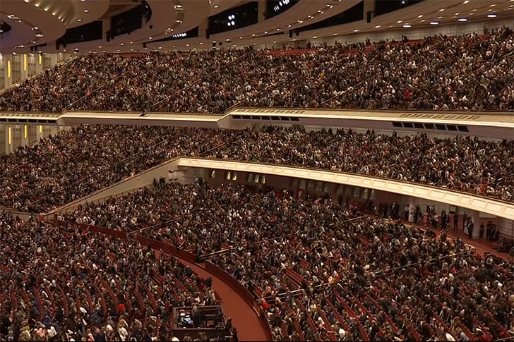 A large audience gathered at General Conference where the Church statistical report is presented to members worldwide.