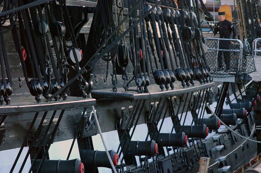 Close view of the historic USS Constitution, “Old Ironsides,” visited during the Church History tour to connect with early American history and the Restoration era.