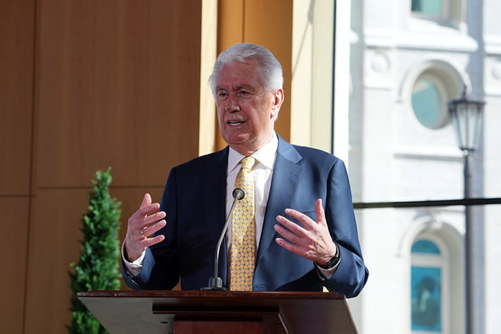 Elder Dieter F. Uchtdorf speaks at the Temple Square Visitors’ Center dedication, emphasizing openness and understanding of LDS temple worship.