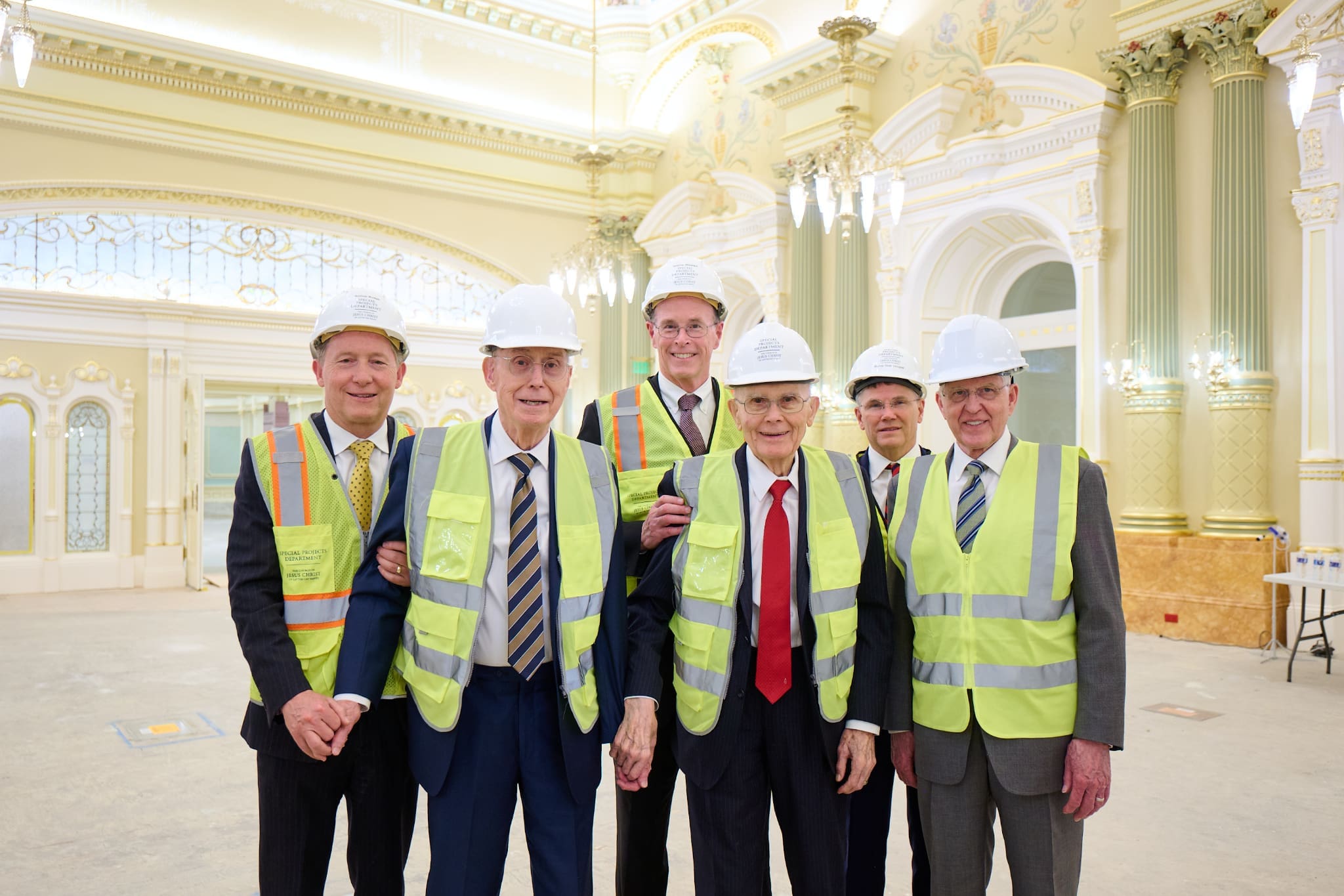 First Presidency tours historic Salt Lake Temple renovation during final construction phase