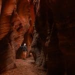 Backpacker hiking through Buckskin Gulch in Paria Canyon during the Ocean to Ice wilderness adventure