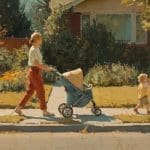 Stay-at-home mother walking with children while embracing parenting and intellectual growth