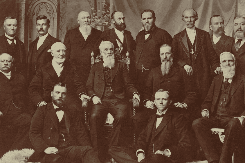 Historic photo of early Latter-day Saint Church leaders who taught principles about avoiding anger, kindness and love, parenting children, forgiveness, and family relationships.