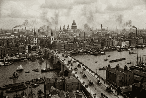 Historic London skyline and London Bridge during Wilford Woodruff’s 1840 British mission to preach the restored gospel in England.