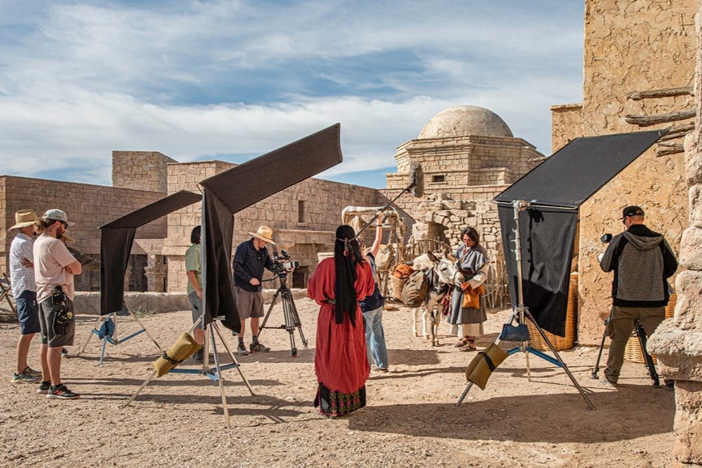 The cast and crew of Emmaus Road Media film scenes for The Good Samaritan on the Jerusalem set in Goshen, Utah, recreating first-century Judea for the new Angel.com adaptation of the Parables of Jesus directed by James Dalrymple.