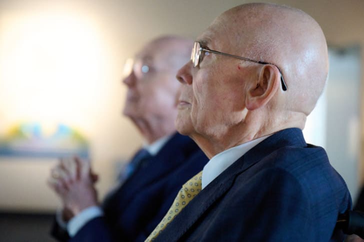 Members of the First Presidency tour the Church’s new Humanitarian Center in Salt Lake City, reviewing facilities designed to support global relief efforts and self-reliance programs.