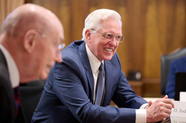 President D. Todd Christofferson meets with Church leaders as preparations continue for the dedication of the Yorba Linda California Temple, a key Temples Rising milestone.